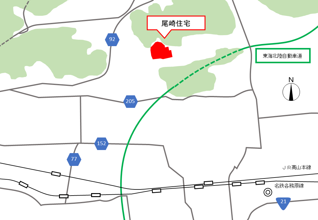 尾崎住宅の地図（広域）