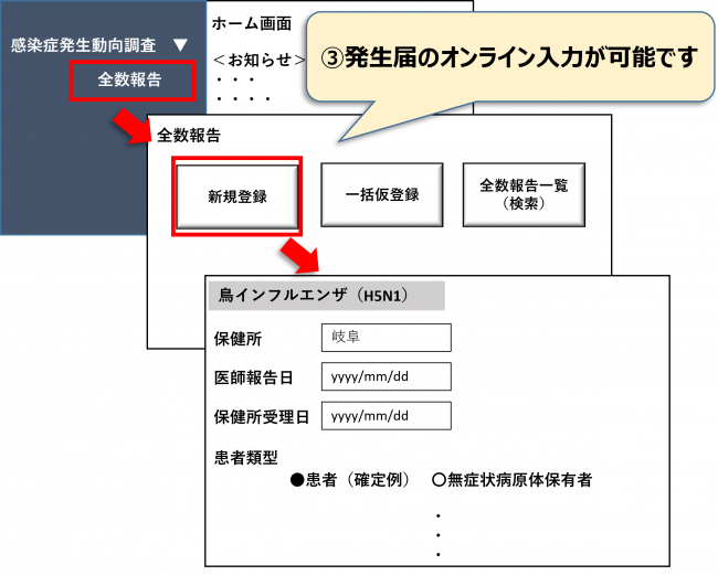 発生届のオンライン入力が可能です