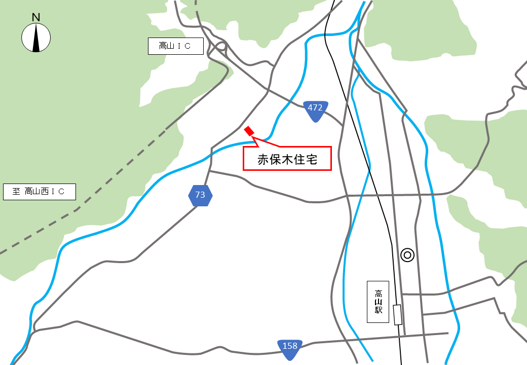 赤保木住宅の地図（広域）