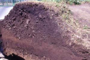 盛土状遺構の一部を断ち割り、土の堆積状況を撮影した写真です