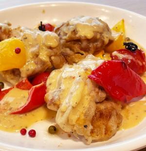 奥美濃古地鶏のフリット  フレンチマスタードソース