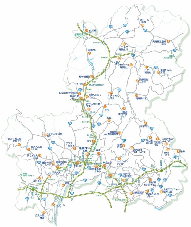 この画像は岐阜県の道の駅の全体図を表しています。
