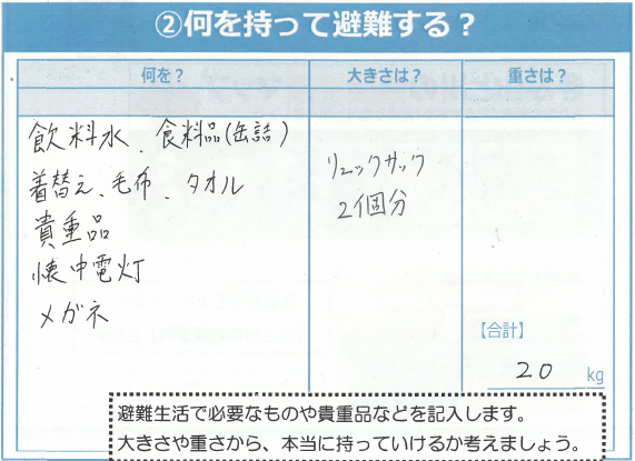 何を持って避難するかの例示