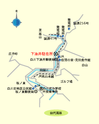 下油井駐在所の付近案内図
