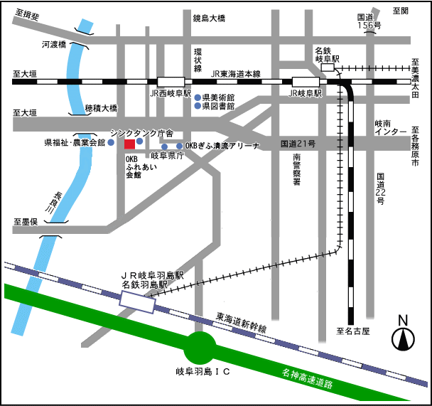 OKBふれあい会館の周辺の案内図